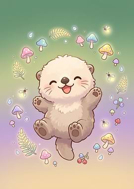 Cute Happy Otter in Magical Forest