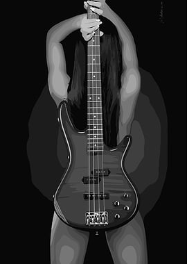 Woman Holding Bass Guitar Silhouette
