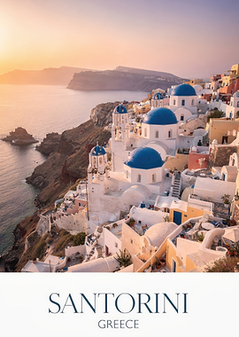 Santorini Greece Sunset Travel Poster