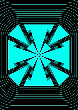 Futuristic Cyan Shield Geometric Art
