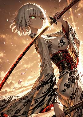 Anime Girl with Katana and Kimono