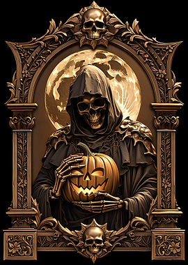 Grim Reaper Holding Jack-o'-lantern