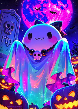 Cute Kawaii Ghost Halloween Illustration