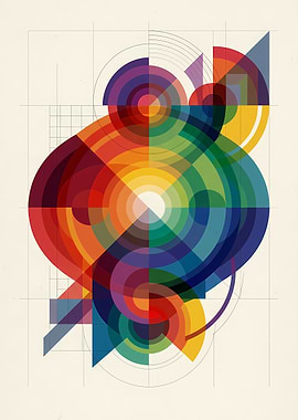 Abstract Geometric Rainbow Circle Composition