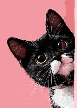 Cute Black and White Kitten Portrait