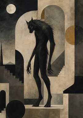 Art Decor Werewolf in Geometric Architecture