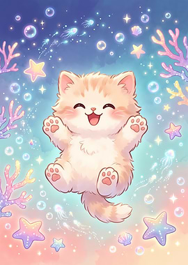 Cute Kitten Floating Underwater