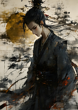 Melancholic Warrior in Traditional Attire
