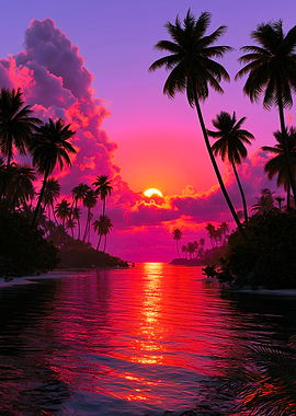 Vibrant Tropical Sunset Over Water