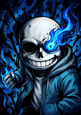 Sans Undertale Blue Flame Illustration
