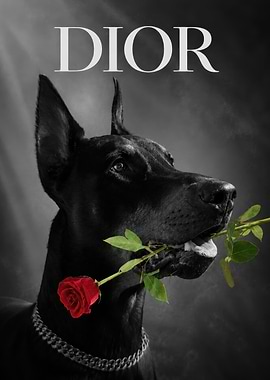 Doberman with Red Rose Dior