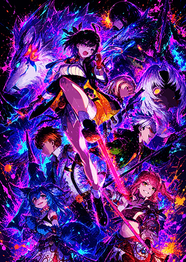 Vibrant Anime Character Ensemble Illustration