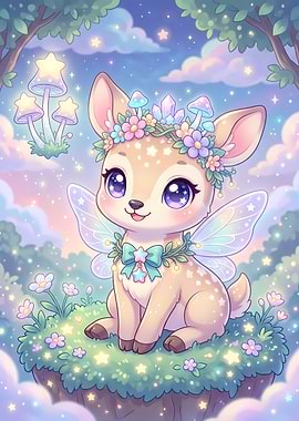 Cute Fairy Fawn in Magical Forest