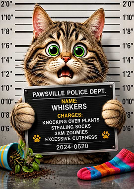 Funny Mugshot of Whiskers the Cat