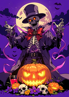 Spooky Skeleton Magician Halloween Illustration