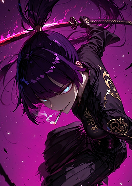 Fierce Anime Swordswoman with Glowing Blade