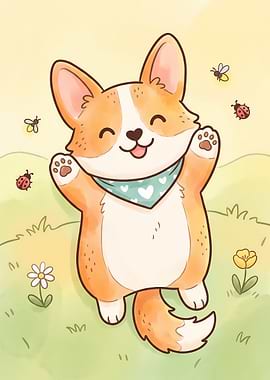Cute Corgi Playing in Meadow