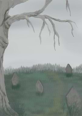 Misty Landscape with Ancient Standing Stones
