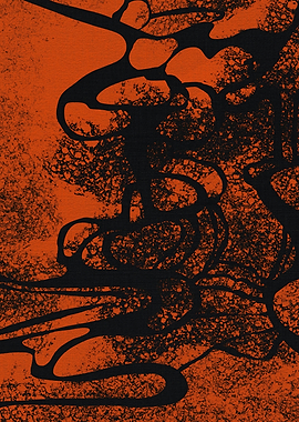 Abstract Black and Orange Ink Flow