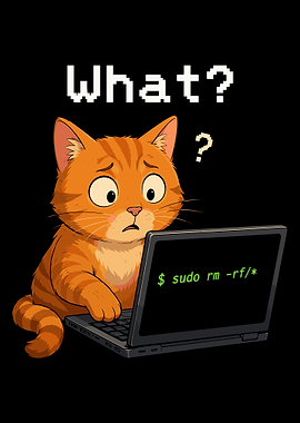 Confused Orange Tabby Cat Computer Geek Funny Tech Wall Art Poster