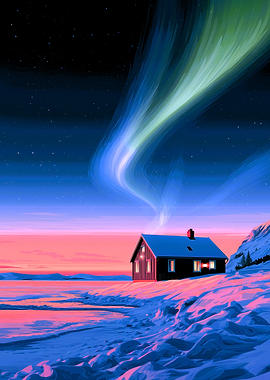 Cozy Cabin Under Northern Lights