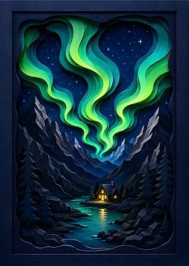 Northern Lights Aurora Mountain Papercraft