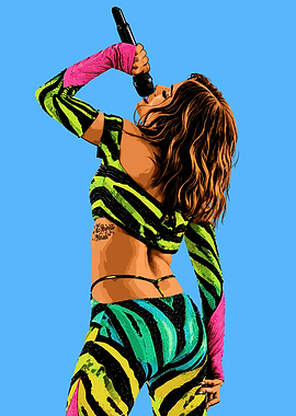 Pop Star Singing in Neon Outfit
