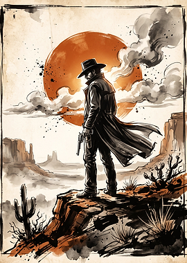 Lone Cowboy in the Desert