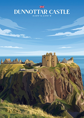Dunnottar Castle Scotland Travel Poster