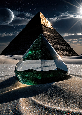 Emerald Pyramid in Desert Night