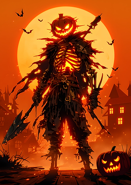 Halloween Pumpkin Head Skeleton Warrior