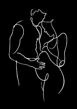 Minimalist Line Art of Expectant Couple