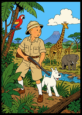 Tintin and Snowy on Safari