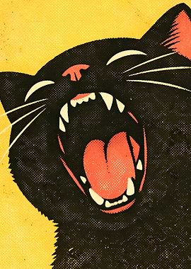 Yawning Black Cat Pop Art