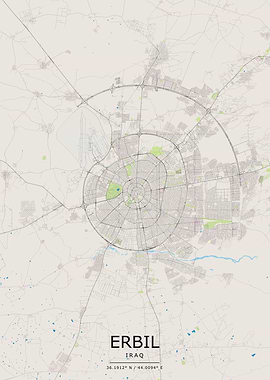 Erbil Iraq City Map Print