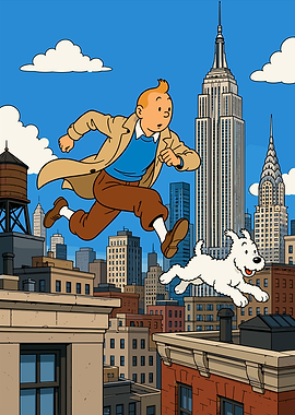 Tintin and Snowy in New York