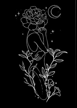 Celestial Floral Woman Line Art