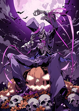 Dapper Skeleton King on Pumpkin Throne