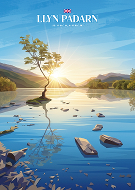 Llyn Padarn Wales Travel Poster