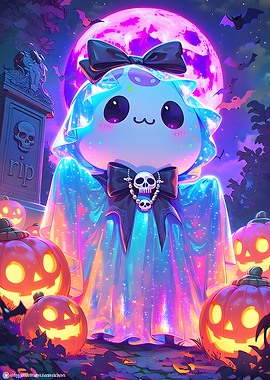 Cute Kawaii Ghost Halloween Illustration