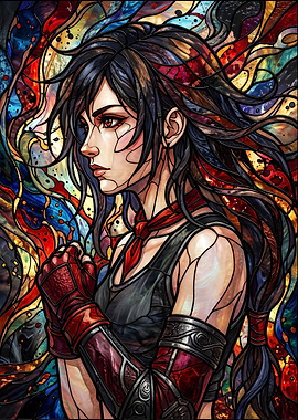 Stained Glass Tifa Lockhart Portrait