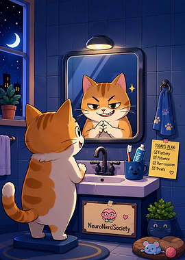 Scheming Cat Planning in Bathroom
