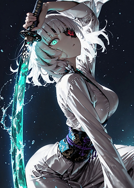 Anime Girl with Glowing Water Katana