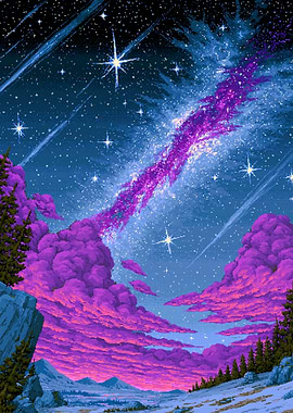 Vibrant Pixel Art Starry Night Landscape