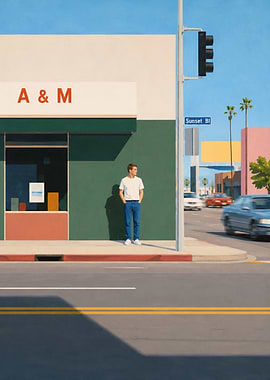 Man Standing on Sunset Boulevard