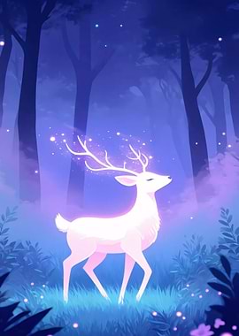 Glowing Magical Deer in Enchanted Forest