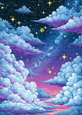 Pixel Art Starry Night Sky