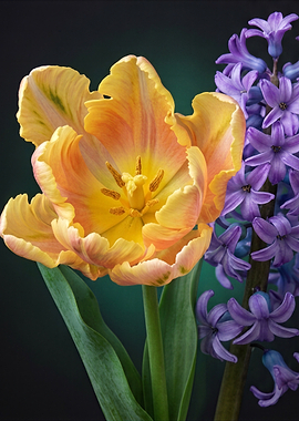 Yellow Tulip and Purple Hyacinth