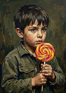 Oil Painting of Boy with Lollipop