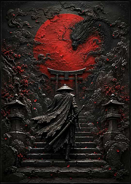 Samurai Ascending Toward Dragon Moon